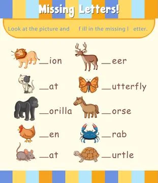 Fill in the missing letter worksheet template イラスト素材