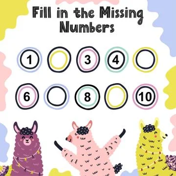 Fill in the missing numbers activity game for kids Stock Illustration