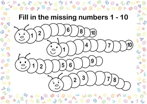 Fill the missing numbers worksheet, great for kindergarten level, vector format Stock Illustration