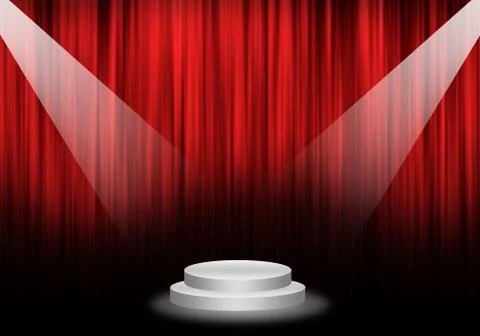 Fill object : Flare two spotlight focus Stage with red curtain and pedestal c 스톡 일러스트