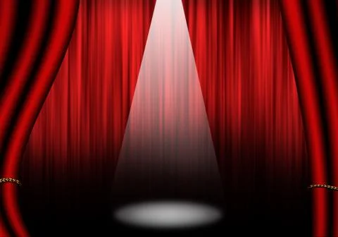 Fill object : Stage of Theater with red curtain. Isolated on white. Stock Illustration