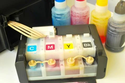 Fill the office printer ink. Foto stock