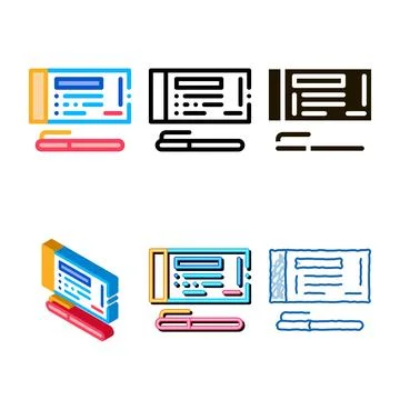 To fill out multipack check with pen icon vector outline Stock Illustration
