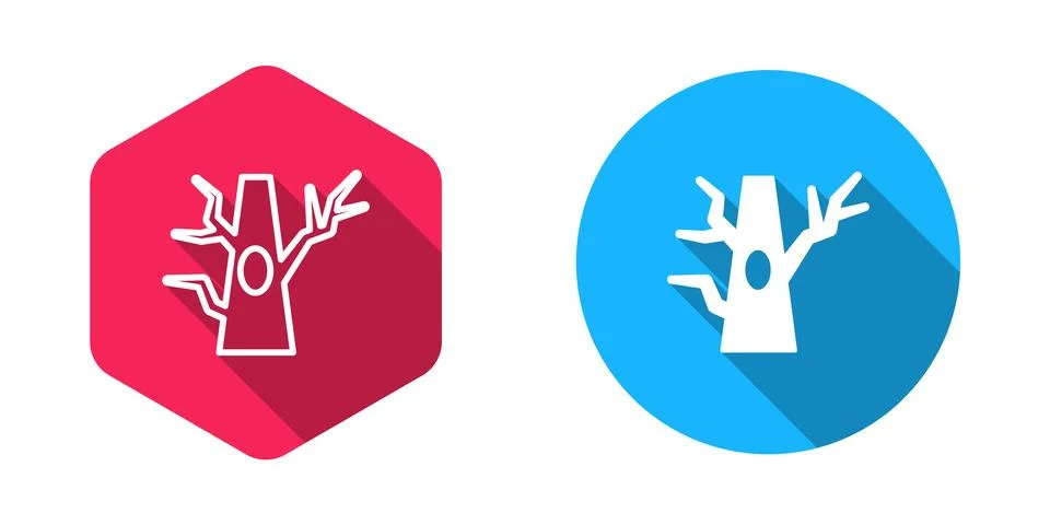 Filled and outline Bare tree icon isolated with long shadow background.  Vect イラスト素材