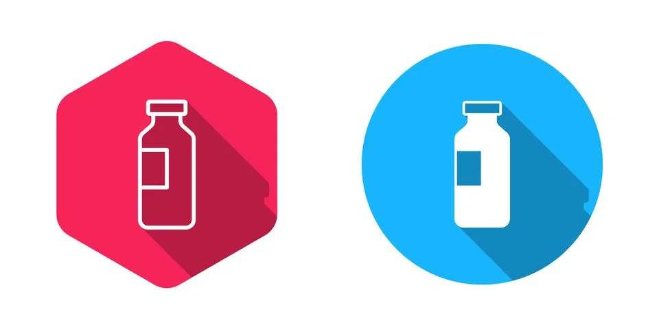 Filled and outline Bottle of water icon isolated with long shadow backgroun.. Stock Illustration