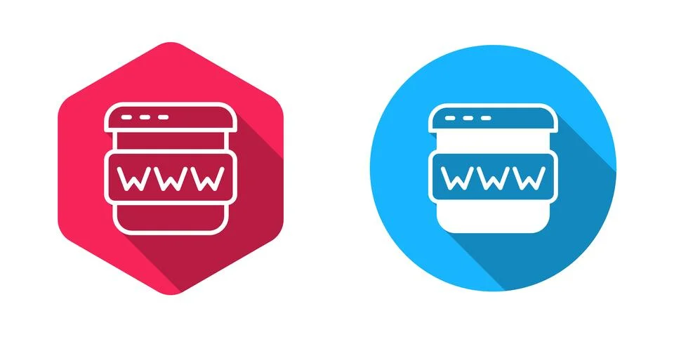 Filled and outline Browser window icon isolated with long shadow background.. Stock Illustration