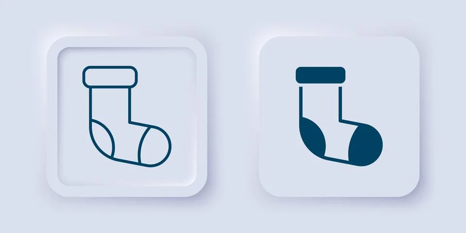 Filled and outline Christmas stocking icon isolated on grey background. Mer.. Stock Illustration