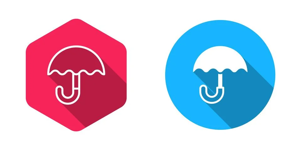 Filled and outline Classic elegant opened umbrella icon isolated with long .. Illustrazione stock