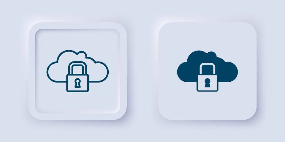 Filled and outline Cloud computing lock icon isolated on grey background. S.. Stock Illustration