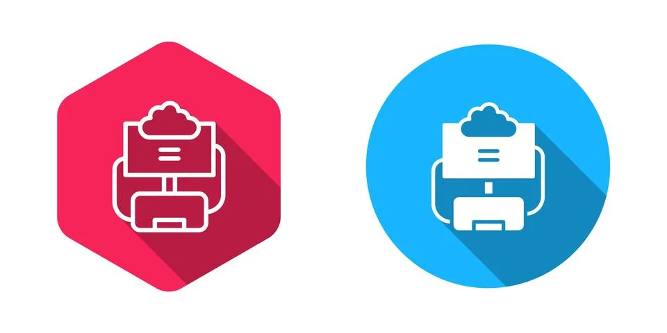 Filled and outline Cloud database icon isolated with long shadow background.. Stock Illustration