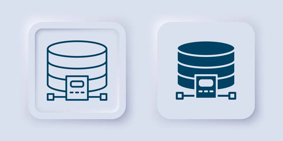 Filled and outline Cloud database icon isolated on grey background. Cloud c.. Illustrazione stock