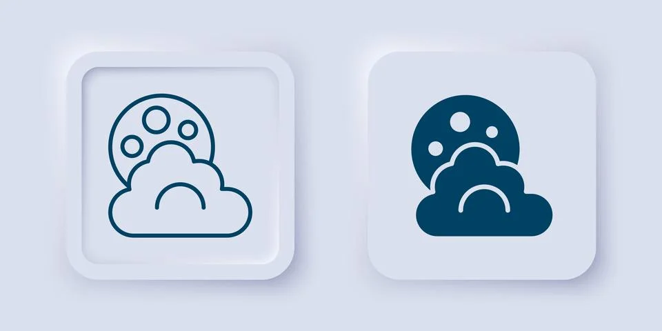 Filled and outline Cloud with moon icon isolated on grey background. Cloudy.. Stock Illustration