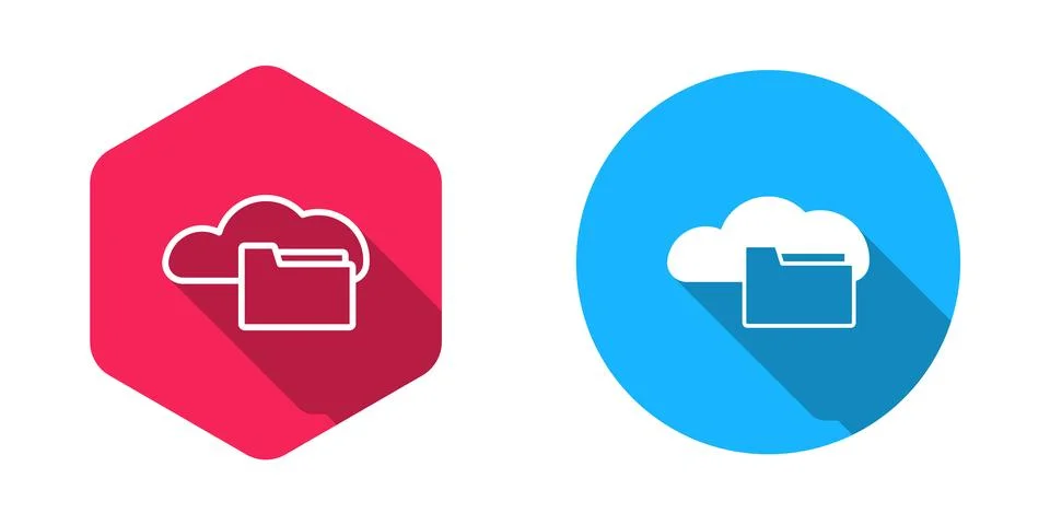Filled and outline Cloud or online library icon isolated with long shadow b.. Stock Illustration