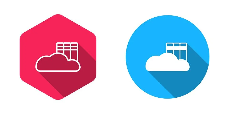 Filled and outline Cloud or online library icon isolated with long shadow b.. Stock Illustration