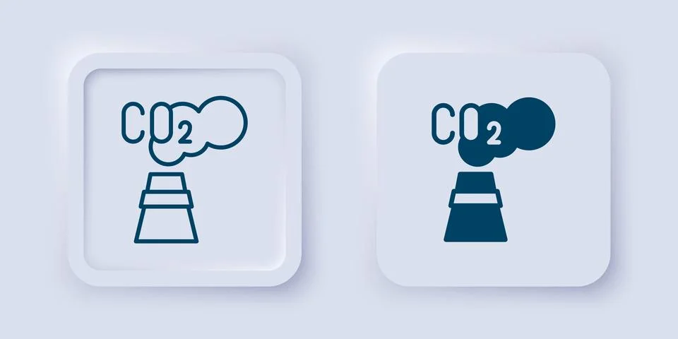 Filled and outline CO2 emissions in cloud icon isolated on grey background... Stock Illustration