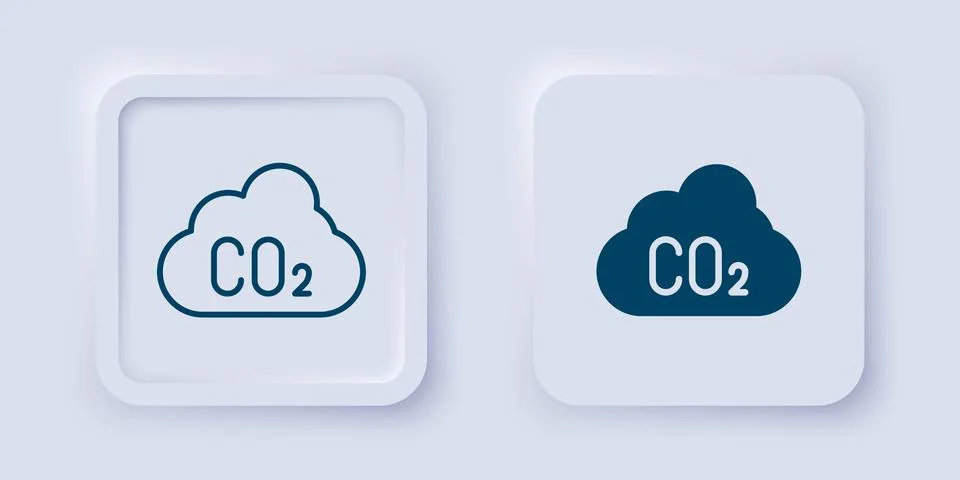 Filled and outline CO2 emissions in cloud icon isolated on grey background... Stock Illustration