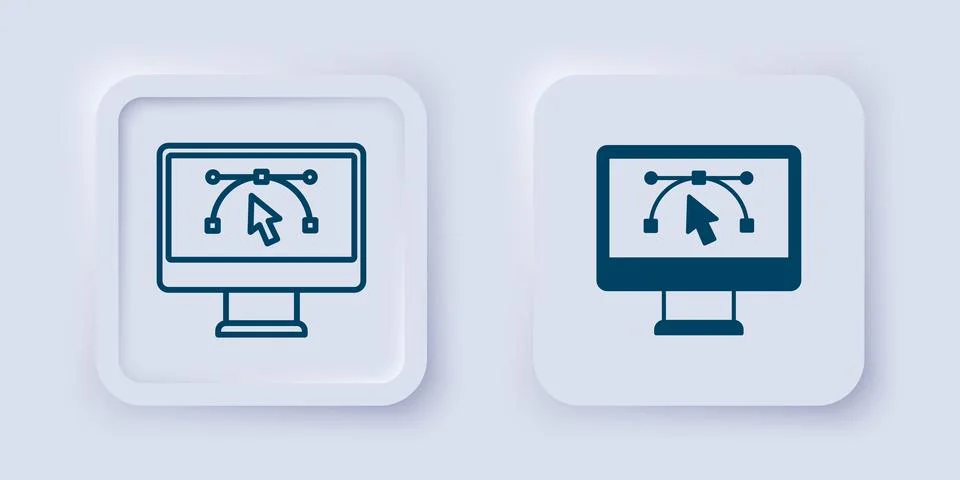 Filled and outline Computer display with vector design program icon isolate.. 库存插图