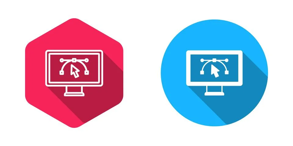 Filled and outline Computer display with vector design program icon isolate.. Stock Illustration