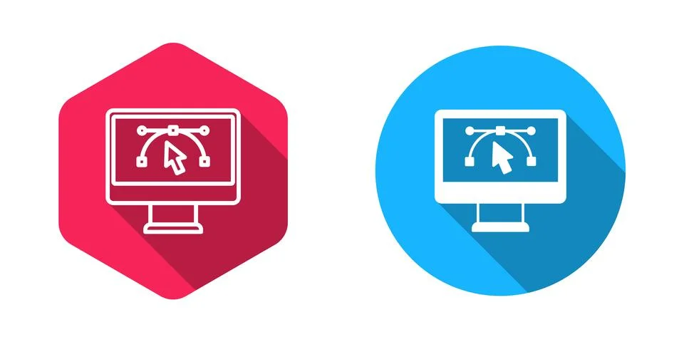 Filled and outline Computer display with vector design program icon isolate.. 스톡 일러스트