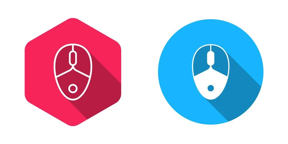 Filled and outline Computer mouse gaming icon isolated with long shadow bac.. Stock Illustration