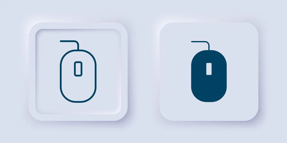 Filled and outline Computer mouse gaming icon isolated on grey background. .. Illustrazione stock
