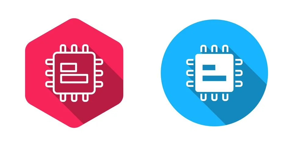 Filled and outline Computer processor with microcircuits CPU icon isolated .. Illustrazione stock