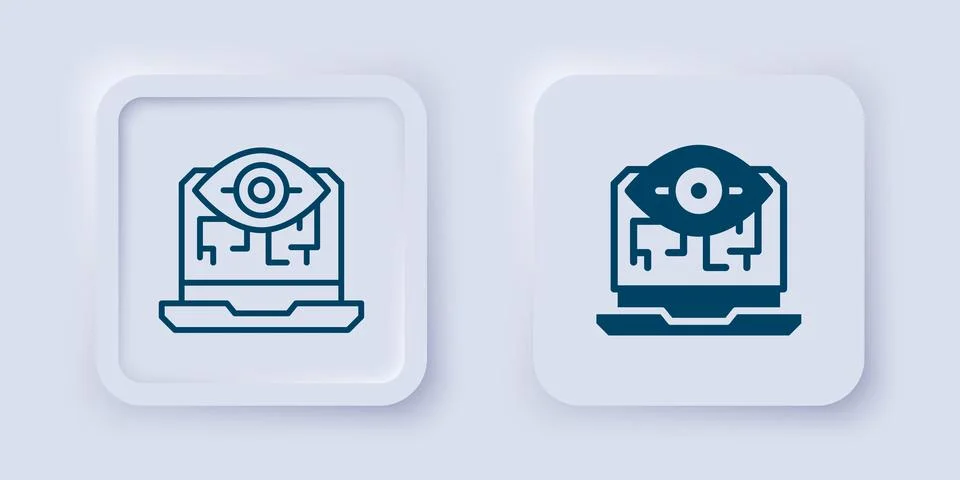 Filled and outline Computer vision icon isolated on grey background. Techni.. Stock Illustration