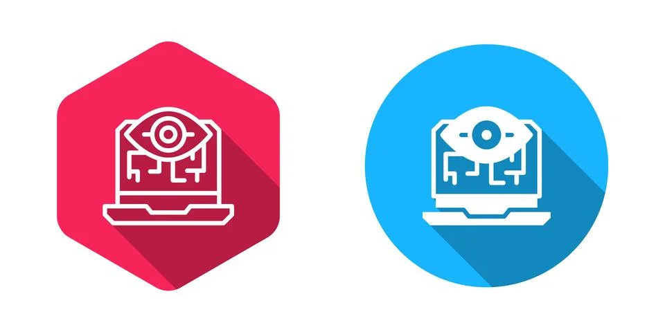 Filled and outline Computer vision icon isolated with long shadow backgroun.. Stock-Illustration