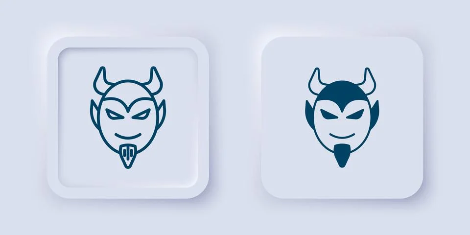 Filled and outline Devil head icon isolated on grey background. Happy Hallo.. 스톡 일러스트