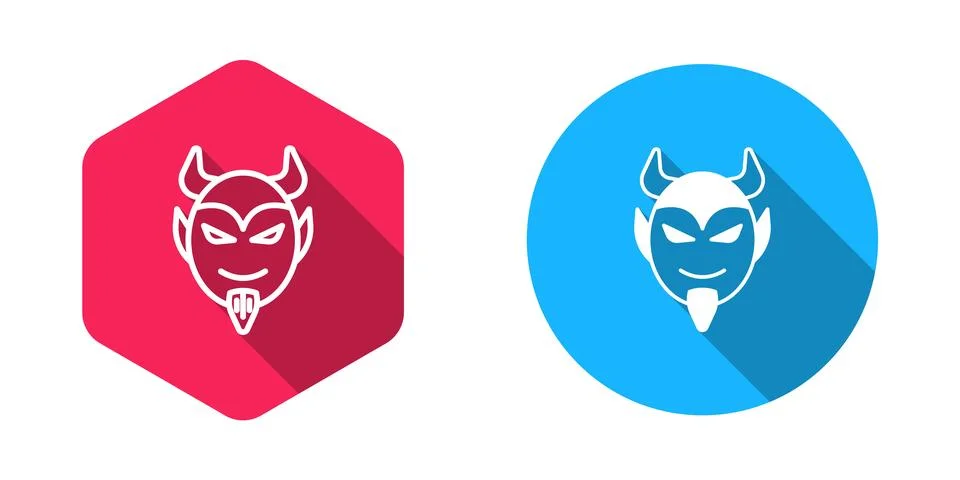 Filled and outline Devil head icon isolated with long shadow background. Ha.. Stock Illustration