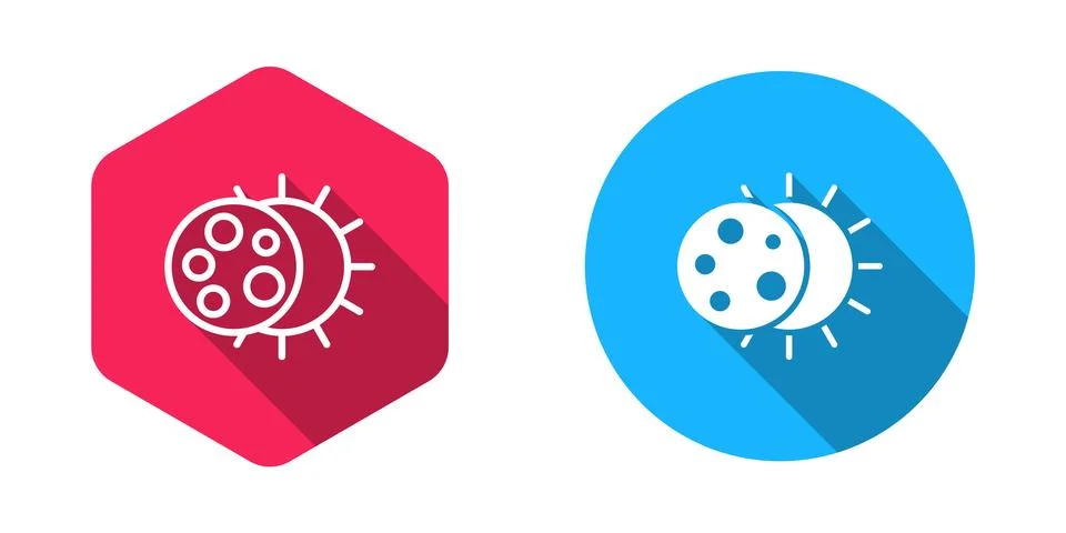 Filled and outline Eclipse of the sun icon isolated with long shadow backgr.. Illustrazione stock