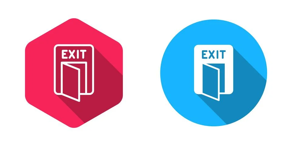 Filled and outline Fire exit icon isolated with long shadow background. Fir.. Stock Illustration