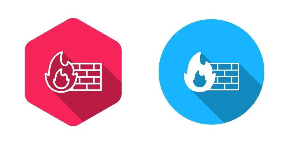 Filled and outline Firewall, security wall icon isolated with long shadow b.. Stock-Illustration