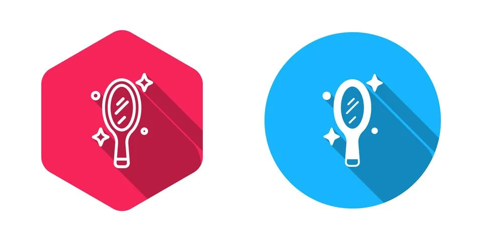 Filled and outline Magic hand mirror icon isolated with long shadow backgro.. Stock Illustration