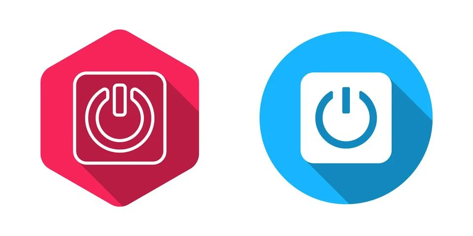 Filled and outline Power button icon isolated with long shadow background. .. 스톡 일러스트