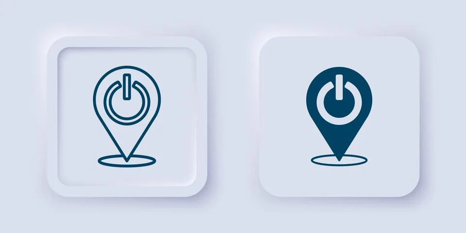 Filled and outline Power button icon isolated on grey background. Start sig.. Stock Illustration