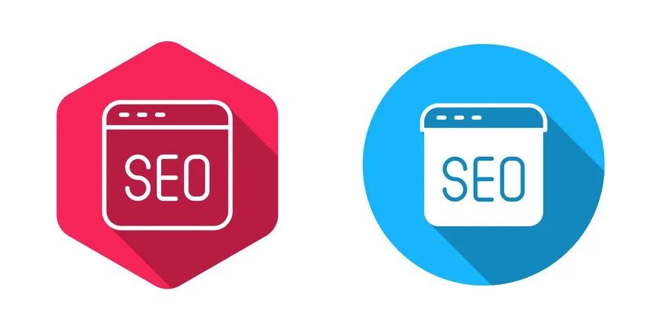 Filled and outline SEO optimization icon isolated with long shadow backgrou.. Stock Illustration