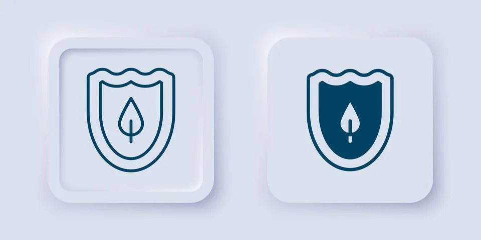 Filled and outline Shield with leaf icon isolated on grey background. Eco-f.. Stock Illustration