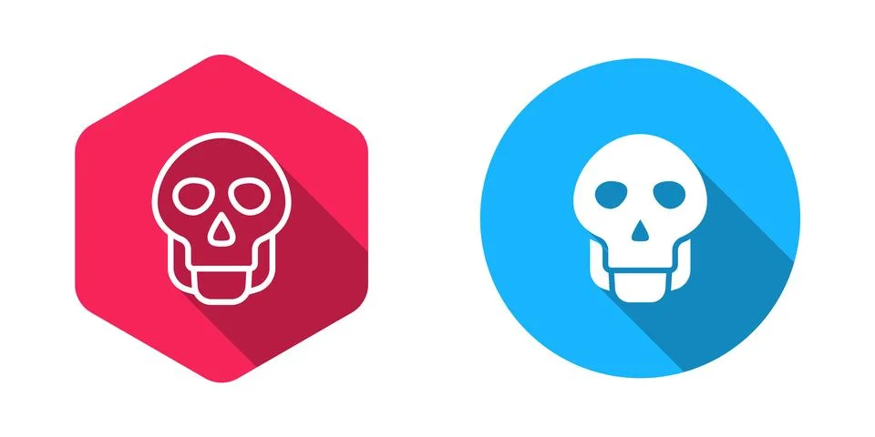 Filled and outline Skull icon isolated with long shadow background. Happy H.. Stock Illustration
