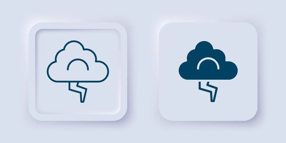 Filled and outline Storm icon isolated on grey background. Cloud and lightn.. Stock Illustration