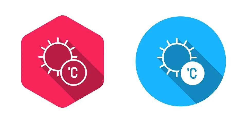 Filled and outline Sun icon isolated with long shadow background.  Vector Stock Illustration