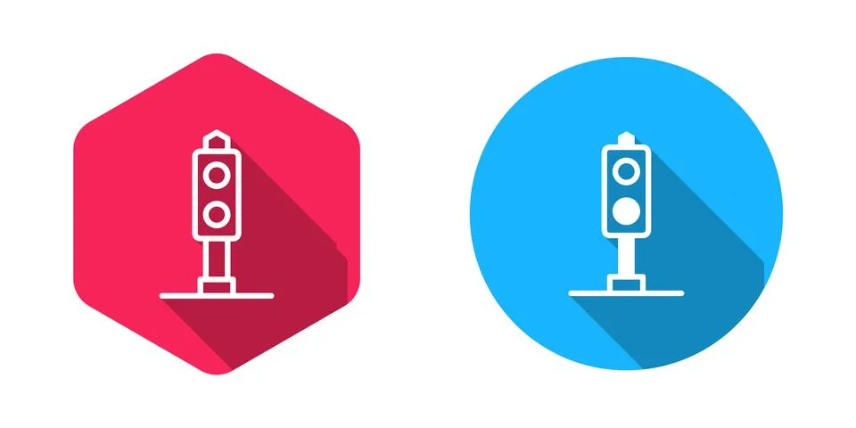 Filled and outline Train traffic light icon isolated with long shadow backg.. Stock Illustration