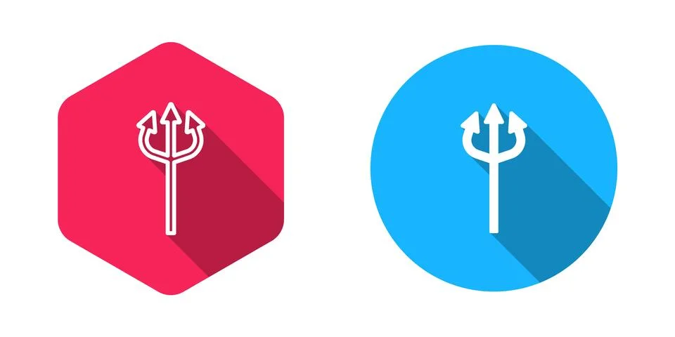 Filled and outline Trident devil icon isolated with long shadow background... Stock Illustration