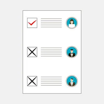 Filled ballot form with three candidates avatars Stock Illustration
