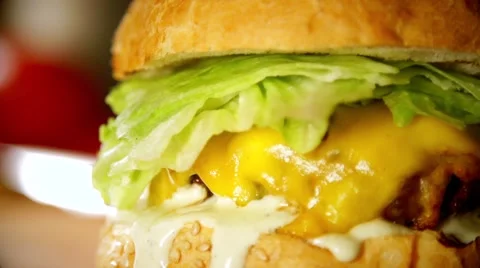 Filled burger in slow motion Stock Footage 67856975