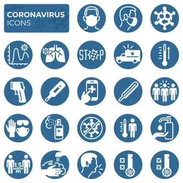 Filled coronavirus icons set. COVID-19 prevention and protection linear sign Stock Illustration