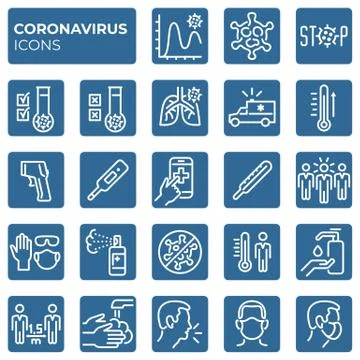 Filled coronavirus icons set. Second wave of coronavirus epidemics. COVID-19 Stock Illustration