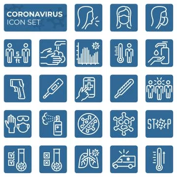 Filled coronavirus icons set. Second wave of coronavirus epidemics. COVID-19 Stock Illustration