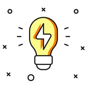 Filled Creative lamp light idea icon isolated on white background. Concept id Stock Illustration