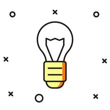Filled Creative lamp light idea icon isolated on white background. Concept id Stock Illustration